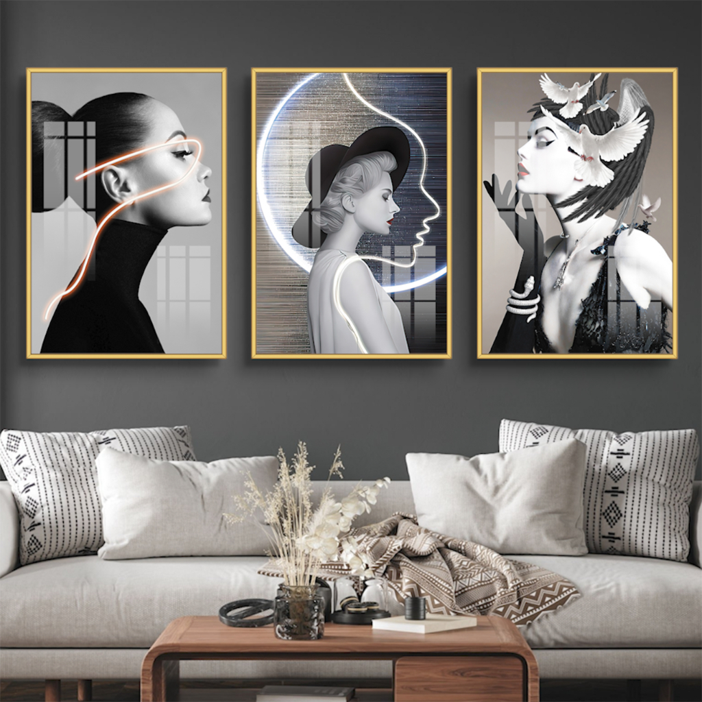 Tổng hợp tranh gương treo tường đẹp 2026 – Xu hướng trang trí phòng khách sang trọng 8 Tranh decor phòng khách Luxury - Tranh treo tường phong cách Bắc Âu