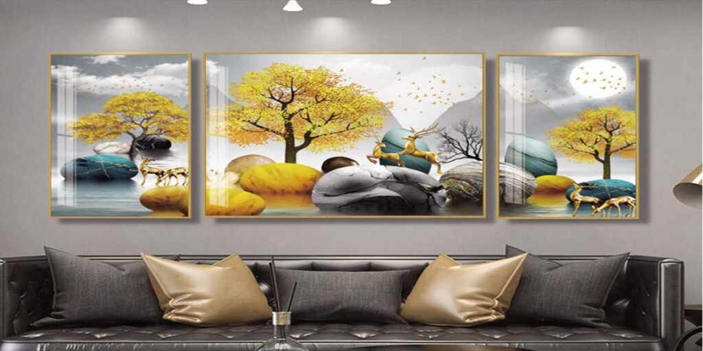 Tổng hợp tranh gương treo tường đẹp 2026 – Xu hướng trang trí phòng khách sang trọng 1 Mẫu tranh gương treo tường cao cấp với thiết kế hiện đại, tạo điểm nhấn nổi bật cho không gian phòng khách và nội thất gia đình.