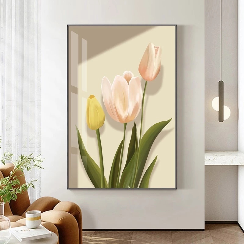 Tổng hợp tranh gương treo tường đẹp 2026 – Xu hướng trang trí phòng khách sang trọng 3 Tranh Tulip Phú Quý - Tranh gương decor phòng khách