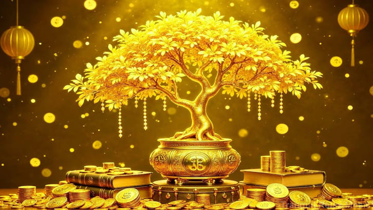 Tranh phong thủy hút tài lộc cây kim tiền treo phòng làm việc