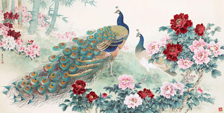 Tranh phong thủy hút tài lộc chim công mang vẻ đẹp quyền quý