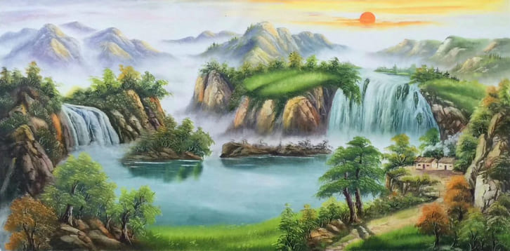 Tranh phong thủy hút tài lộc sơn thủy hữu tình cho nhà ở - tranh