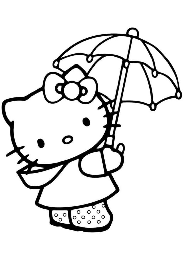 Tranh tô màu Kitty cầm ô