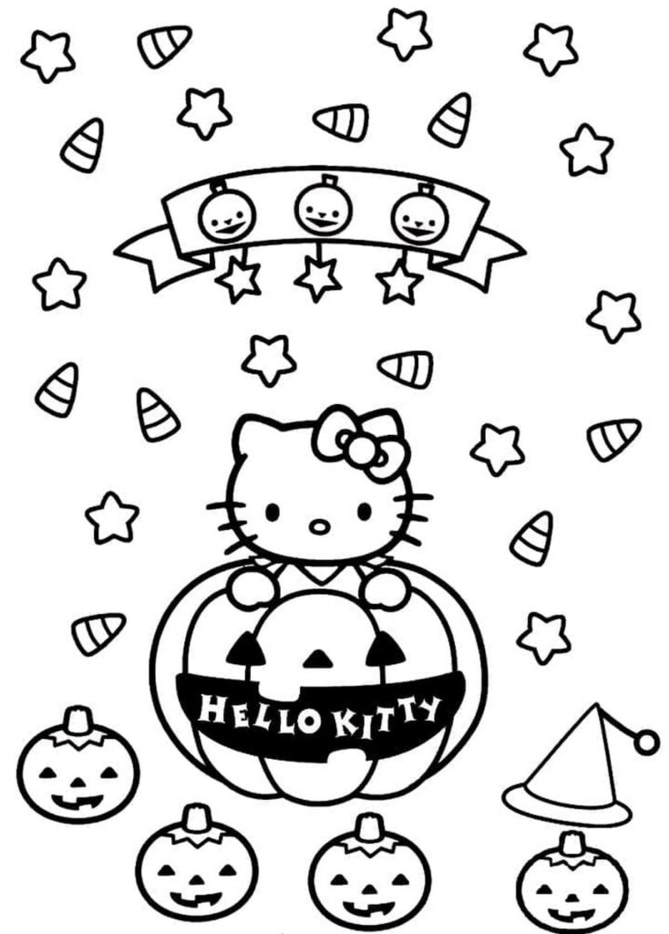 Tranh tô màu Kitty Halloween