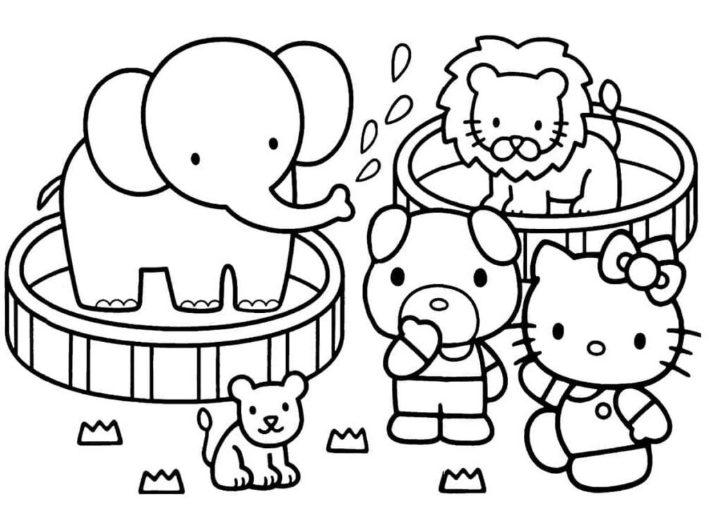 Tranh tô màu Kitty và các bạn thú