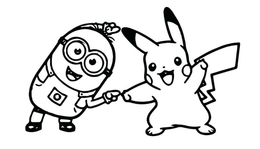 Tranh tô màu Minion và Pikachu