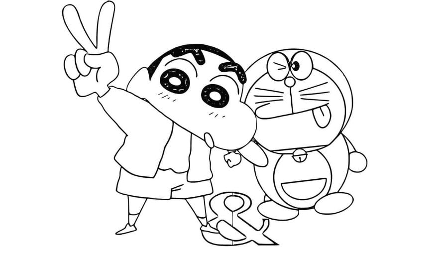 Tranh tô màu Shin và Doraemon