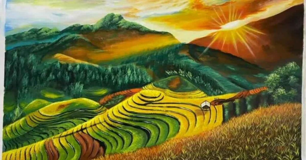Bí Quyết Chọn Tranh Phong Thủy Mệnh Kim Giúp Chiêu Tài Kích Lộc (Chuẩn Chuyên Gia) 4 Bức sơn thủy với điểm nhấn là những ngọn núi lớn