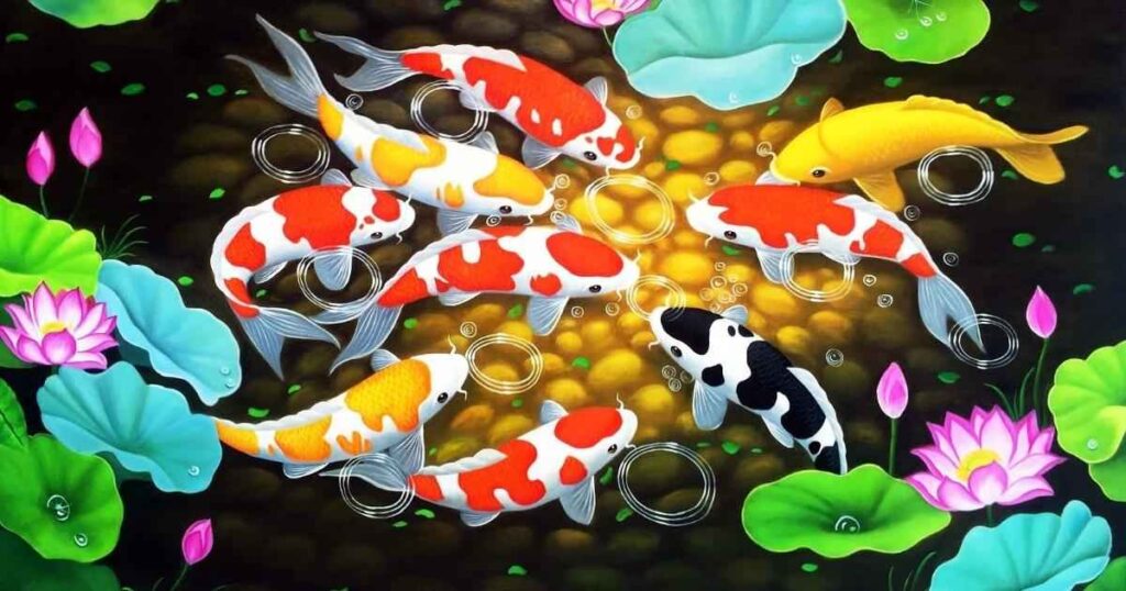 Bí Quyết Chọn Tranh Phong Thủy Mệnh Kim Giúp Chiêu Tài Kích Lộc (Chuẩn Chuyên Gia) 11 Tranh Cửu Ngư Quần Hội