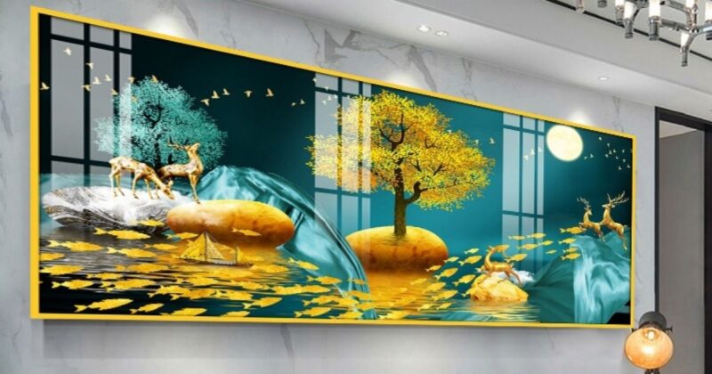 Tranh tráng gương khổ lớn tại phòng khách thông tầng và biệt thự