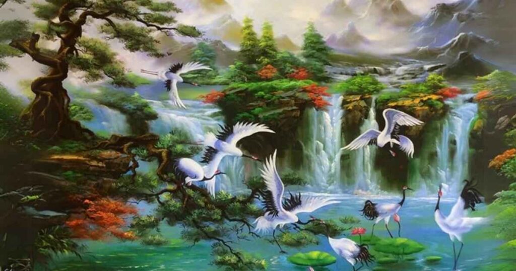 Bí Quyết Chọn Tranh Phong Thủy Mệnh Kim Giúp Chiêu Tài Kích Lộc (Chuẩn Chuyên Gia) 9 Tranh tùng hạc diên niên