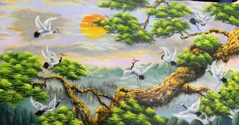 Tranh tùng hạc diên niên vươn lên