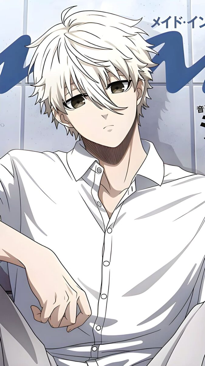 Ảnh anime nam tóc trắng với phong cách nhẹ nhàng, phù hợp làm hình nền điện thoại và máy tính.