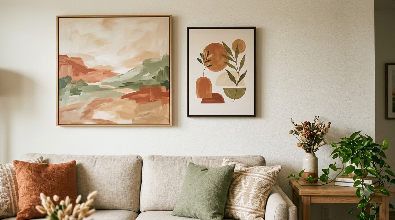Bí quyết phối màu và kích thước tranh cho không gian sofa chung cư Bí quyết phối màu và kích thước tranh cho không gian sofa chung cư