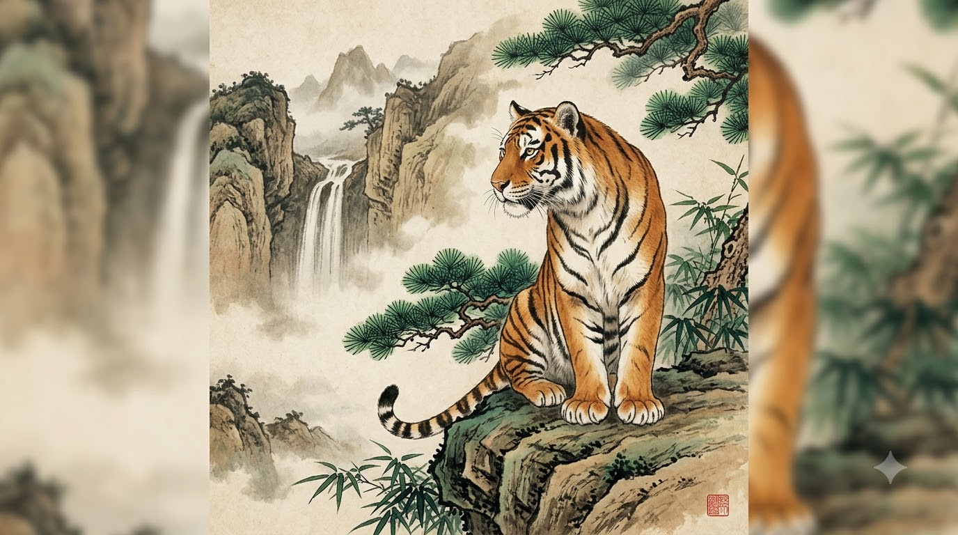 Tranh phong thủy tuổi Dần với chủ đề núi non, sơn thủy và hình tượng hổ